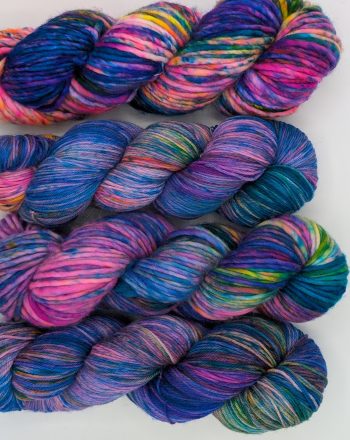 yarns dyed in the ADHD Barbie coloryway